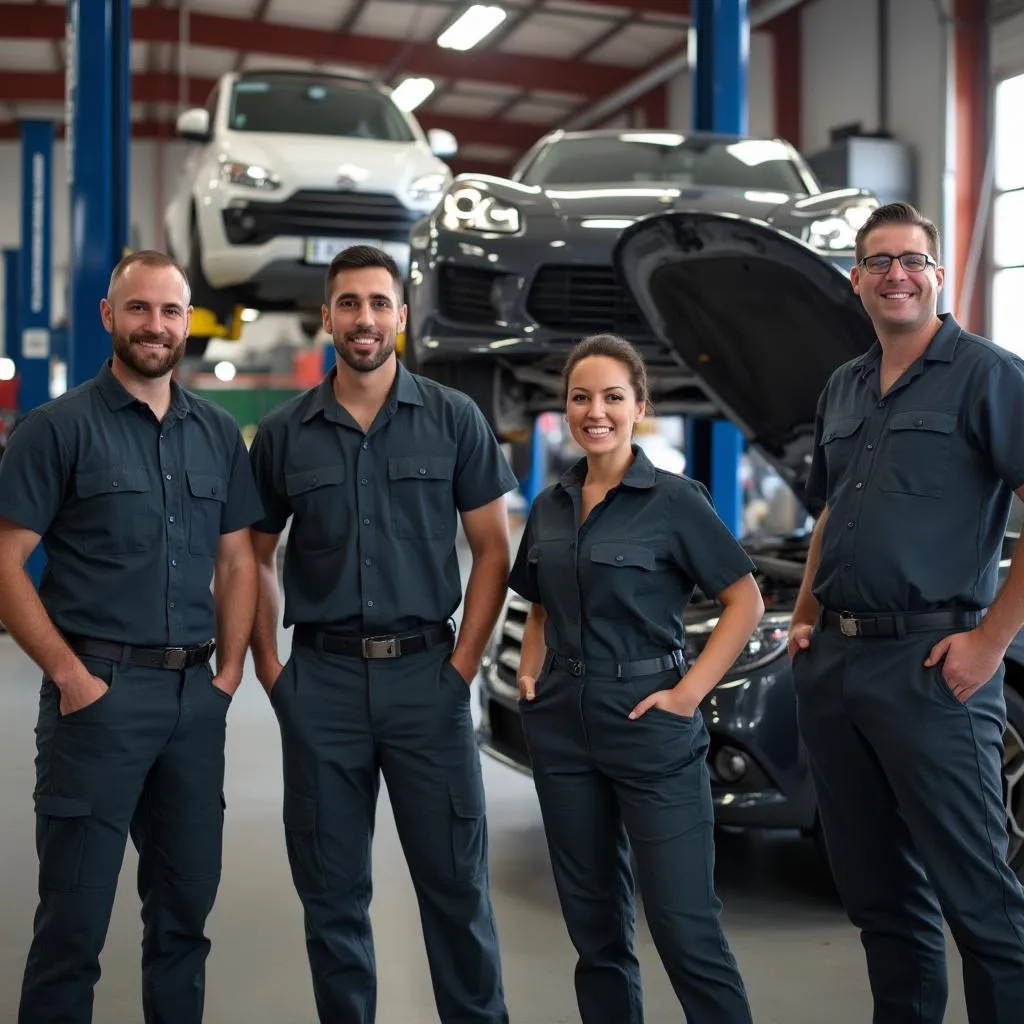 Equipo profesional trabajando en garaje